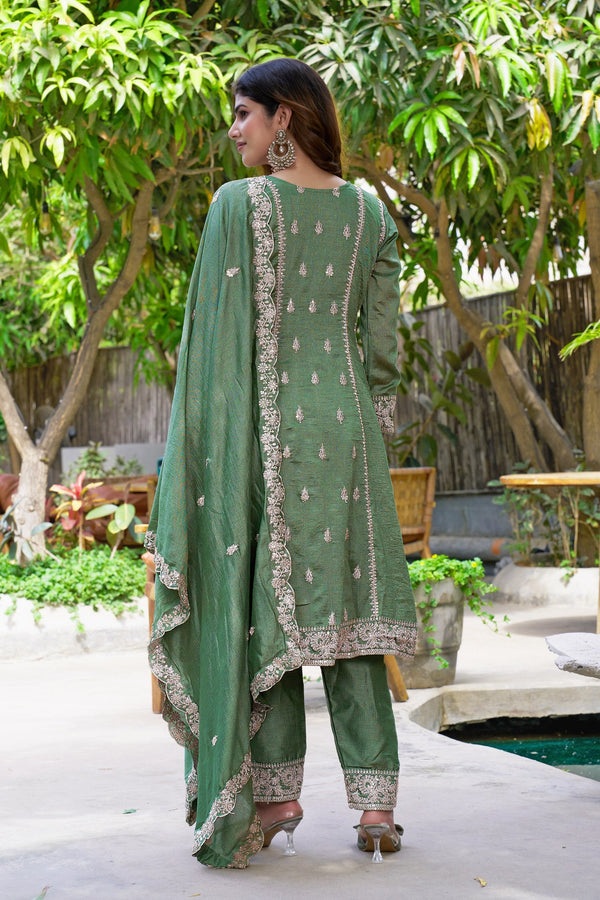 Green Embroidered Kurta Pant Set ClothsVilla