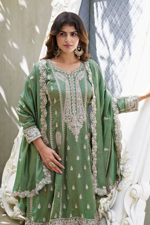 Green Embroidered Kurta Pant Set ClothsVilla