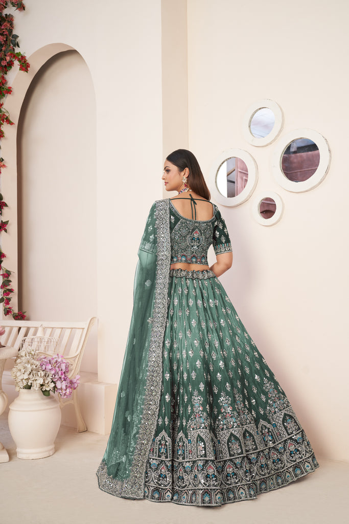 Green Embroidered Lehenga Choli Set - Perfect for Parties ClothsVilla
