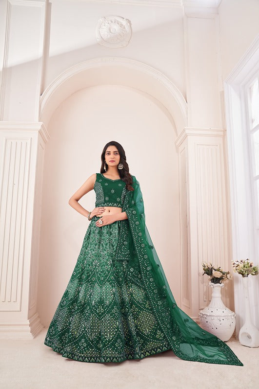 Captivating Green Embroidered Lehenga Choli Set - Perfect for Parties ClothsVilla Main image