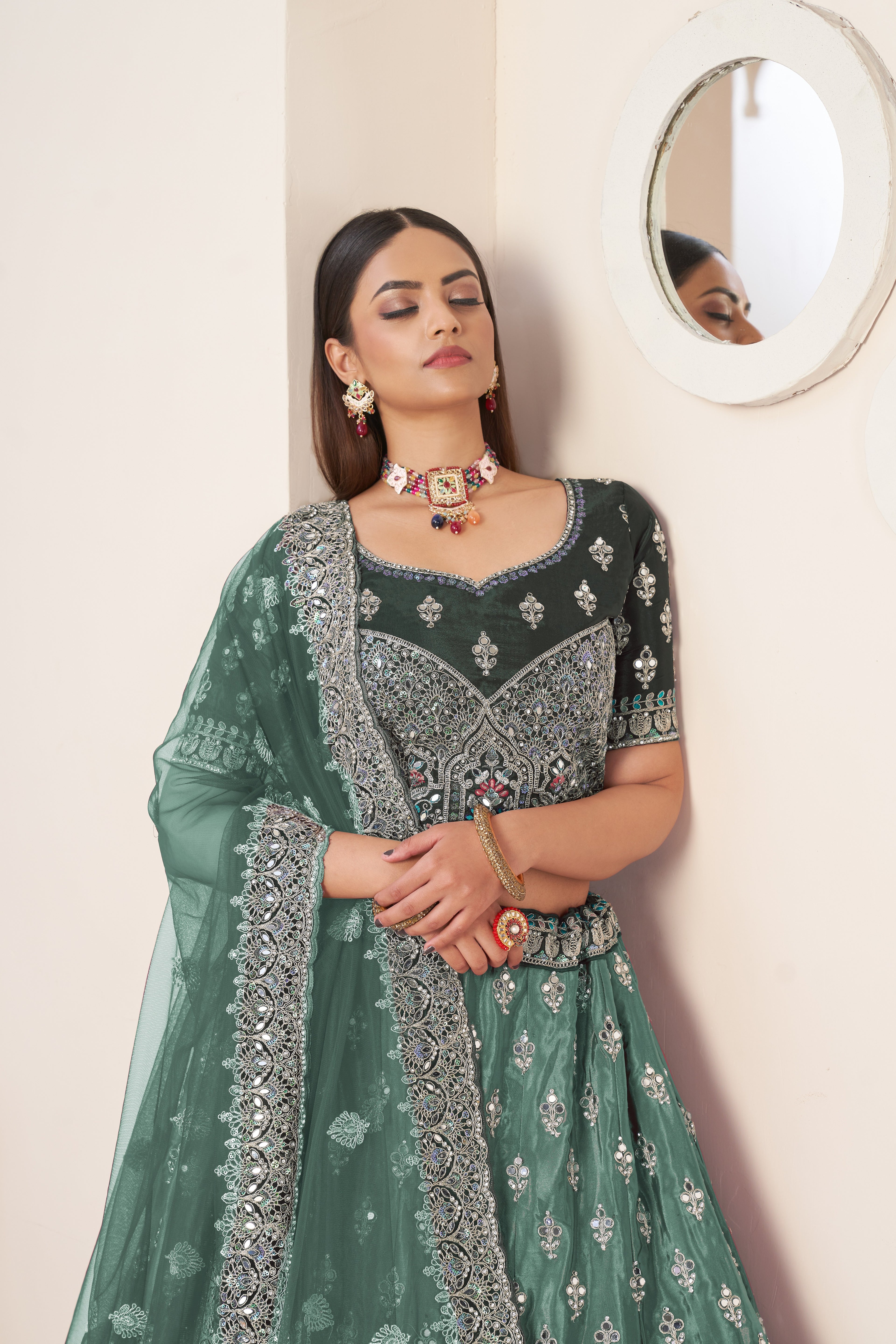 Green Embroidered Lehenga Choli Set - Perfect for Parties ClothsVilla