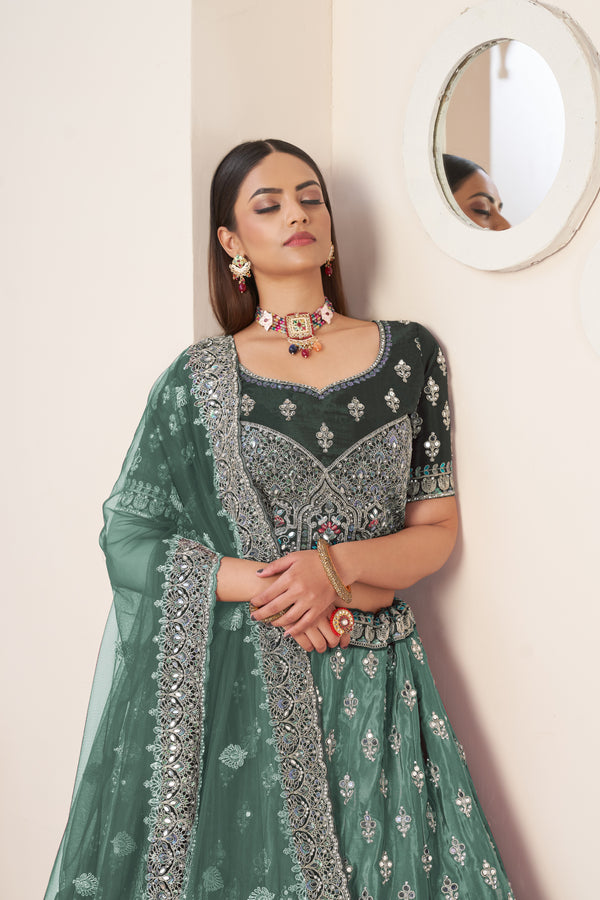 Green Embroidered Lehenga Choli Set - Perfect for Parties ClothsVilla