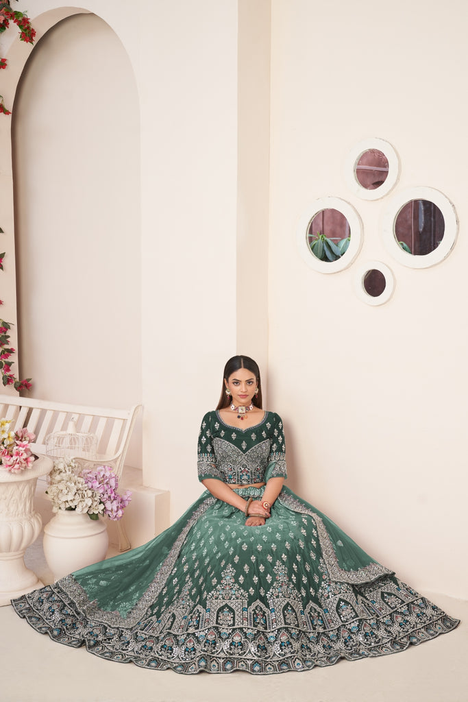 Green Embroidered Lehenga Choli Set - Perfect for Parties ClothsVilla