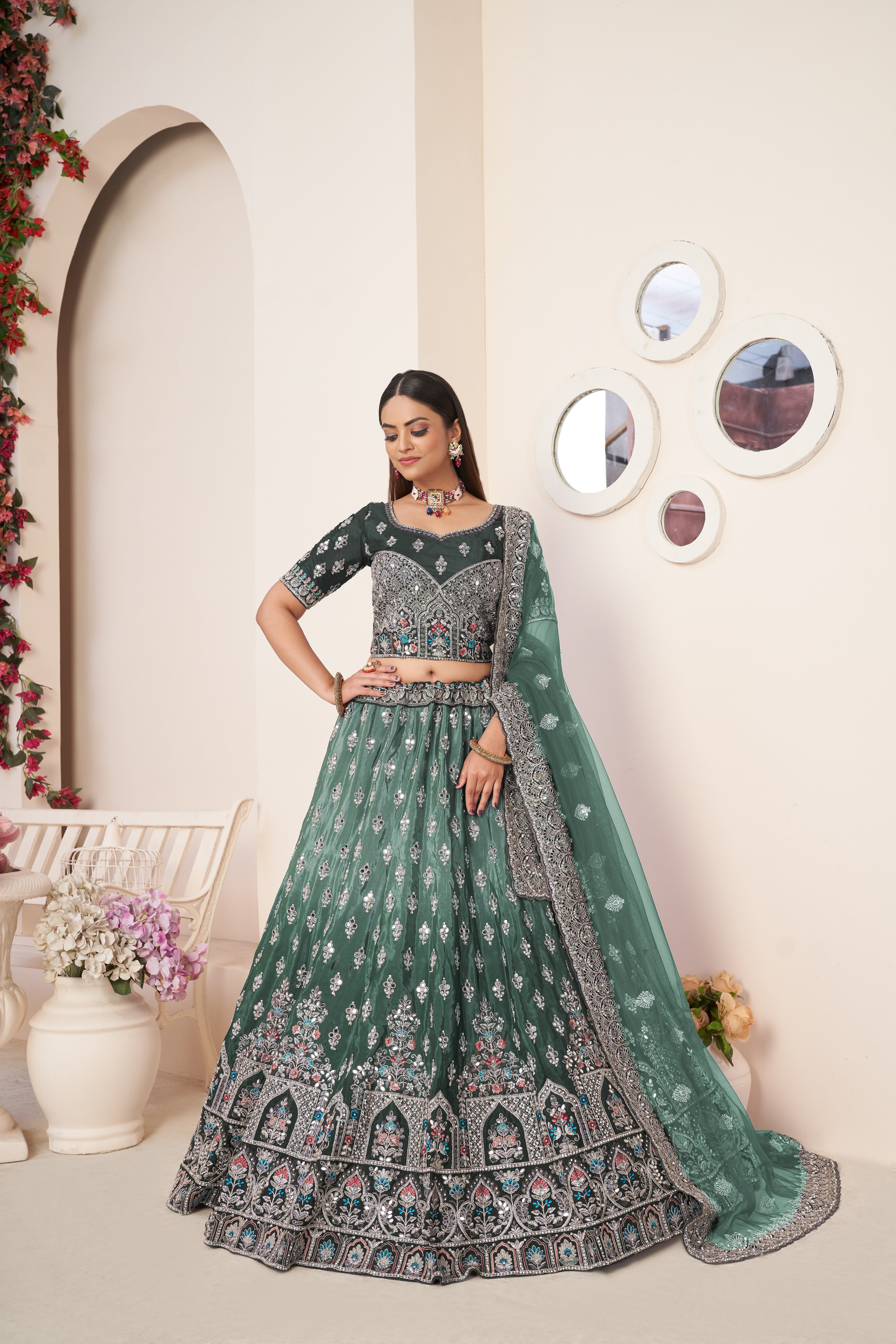 Green Embroidered Lehenga Choli Set - Perfect for Parties ClothsVilla