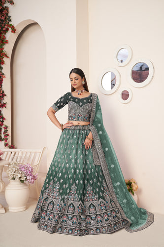 Green Embroidered Lehenga Choli Set - Perfect for Parties ClothsVilla