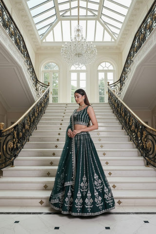 Bottle Green Embroidered Lehenga Set ClothsVilla