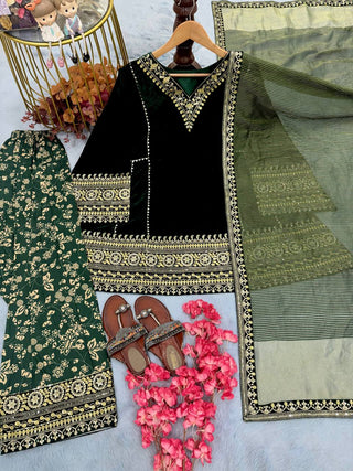 Green Embroidered Velvet Suit Cloth's Villa
