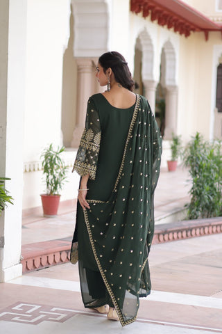 Green Faux Blooming Embroidered Kurti Pant Set ClothsVilla