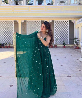 Green Faux Blooming Sequins Gown Pant Set with Dupatta Clothsvilla