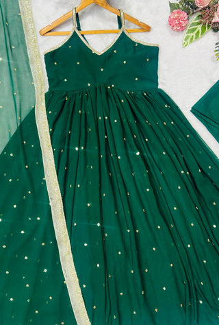 Green Faux Blooming Sequins Gown Pant Set with Dupatta Clothsvilla