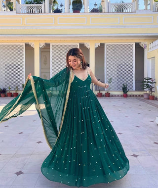 Green Faux Blooming Sequins Gown Pant Set with Dupatta Clothsvilla