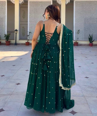 Green Faux Blooming Sequins Gown Pant Set with Dupatta Clothsvilla