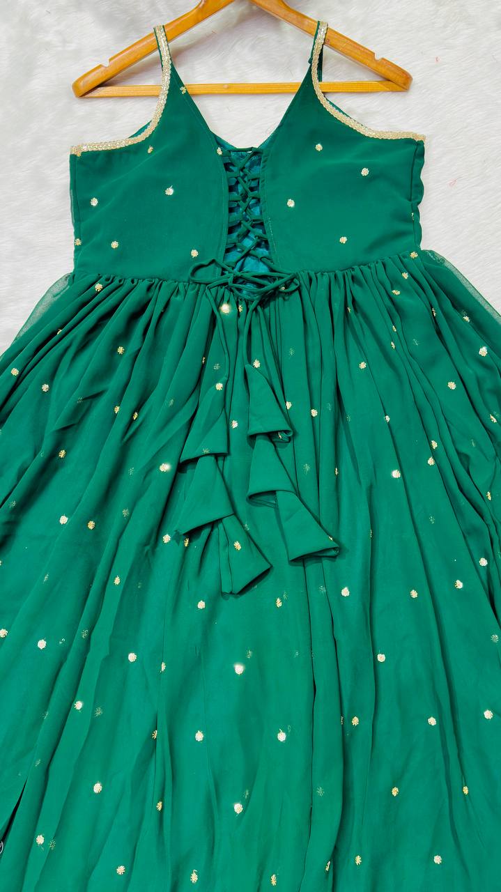 Green Faux Blooming Sequins Gown Pant Set with Dupatta Clothsvilla