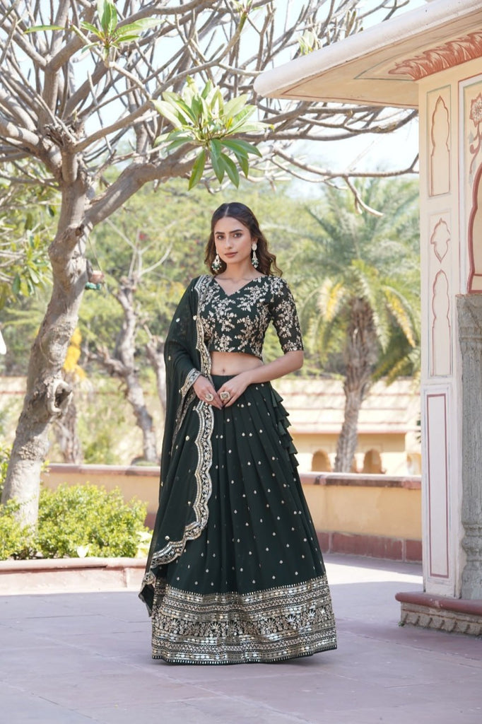 Shimmering Green Faux Georgette Lehenga Choli Set with Heavy Sequin Work ClothsVilla