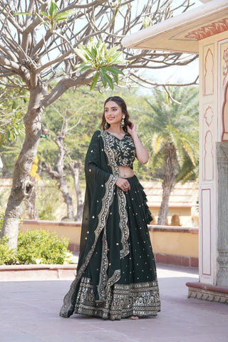Shimmering Green Faux Georgette Lehenga Choli Set with Heavy Sequin Work ClothsVilla