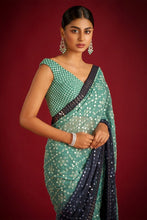 Load image into Gallery viewer, Green Faux Georgette Saree with Heavy Banglory Silk Blouse ClothsVilla