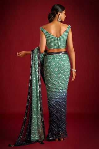 Green Faux Georgette Saree with Heavy Banglory Silk Blouse ClothsVilla
