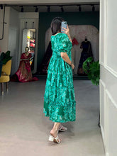 Load image into Gallery viewer, Green Floral Georgette Frock for Effortless Summer Style ClothsVilla