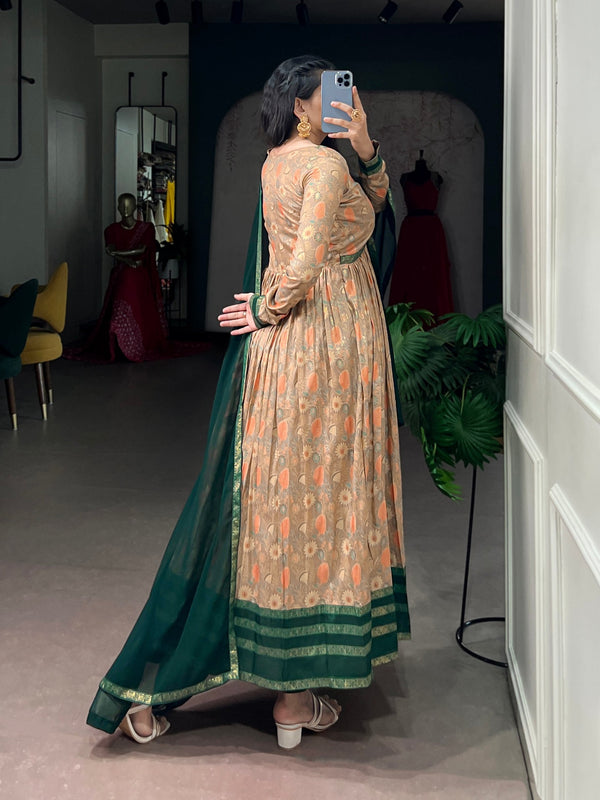 Green Floral Printed Dress with Dupatta ClothsVilla