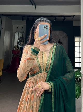Green Floral Printed Dress with Dupatta ClothsVilla