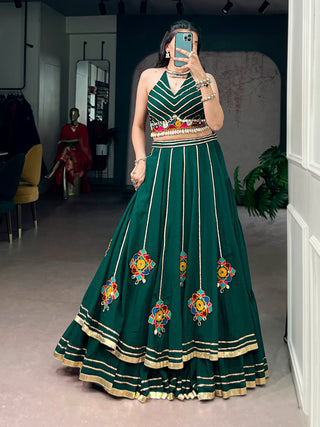 Green Gamthi Work Lehenga Choli ClothsVilla