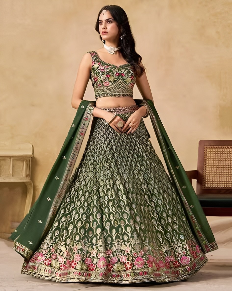 Green Georgette Embroidered Lehenga Choli ClothsVilla