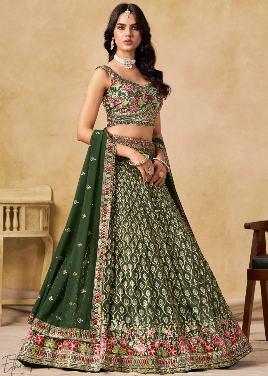 Green Georgette Embroidered Lehenga Choli ClothsVilla