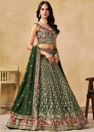 Green Georgette Embroidered Lehenga Choli ClothsVilla