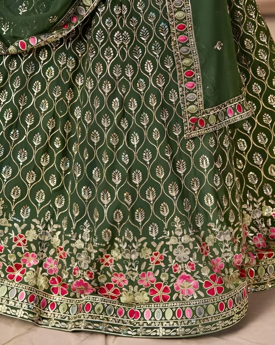 Green Georgette Embroidered Lehenga Choli ClothsVilla