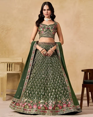 Green Georgette Embroidered Lehenga Choli ClothsVilla