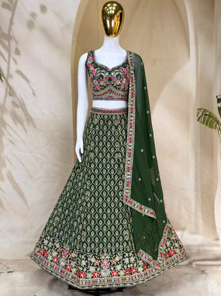 Green Georgette Embroidered Lehenga Choli ClothsVilla