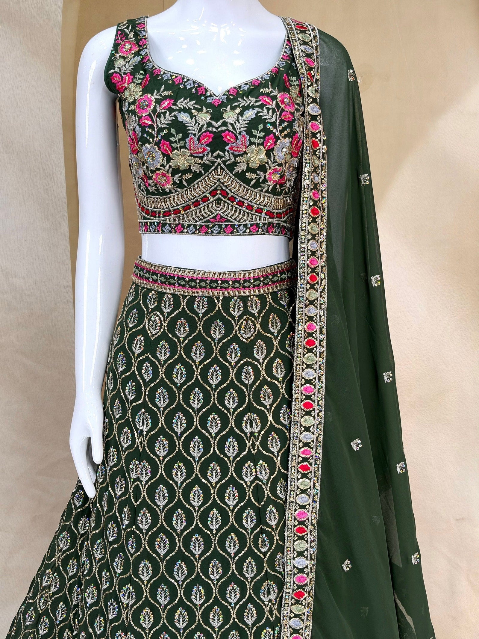 Green Georgette Embroidered Lehenga Choli ClothsVilla
