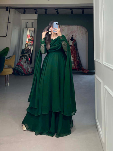 Alluring Green Georgette Kurti Palazzo Set with Dupatta - Modern Indian Chic - Set of 3 ClothsVilla