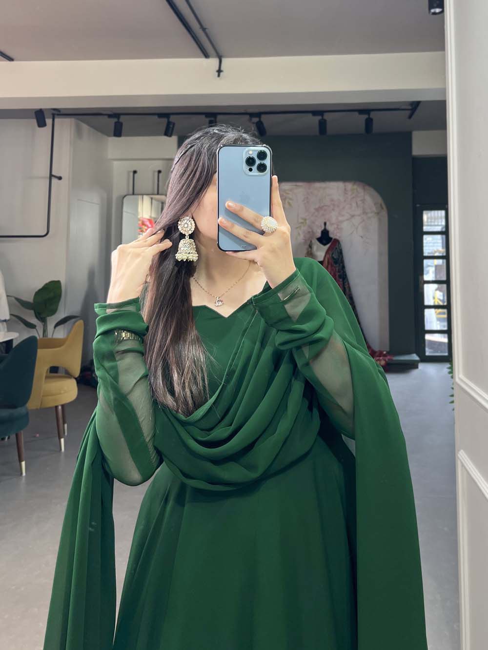 Alluring Green Georgette Kurti Palazzo Set with Dupatta - Modern Indian Chic - Set of 3 ClothsVilla