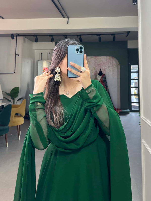 Alluring Green Georgette Kurti Palazzo Set with Dupatta - Modern Indian Chic - Set of 3 ClothsVilla