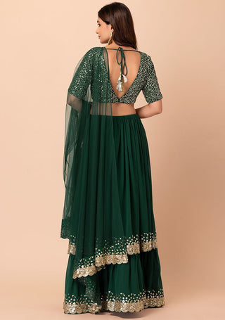 Green Georgette Sequins Zari Embroidered Lehenga Choli with Matching Dupatta – Semi-Stitched Layered Can-Can 3+ Meter Flair Wedding & Festive Wear ClothsVilla
