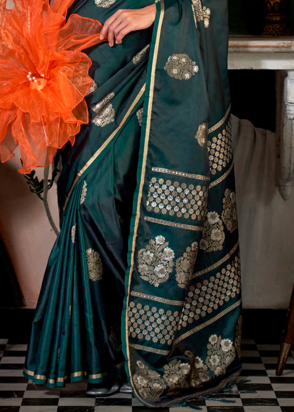 Green Glamorous Satin Silk Saree – Perfect for Cocktail & Dinner Parties ClothsVilla