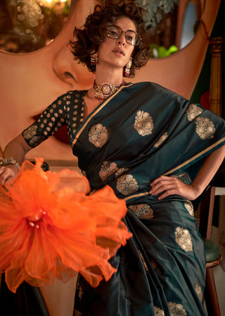 Green Glamorous Satin Silk Saree – Perfect for Cocktail & Dinner Parties ClothsVilla