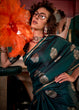 Load image into Gallery viewer, Green Glamorous Satin Silk Saree – Perfect for Cocktail &amp; Dinner Parties ClothsVilla