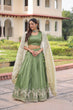 Load image into Gallery viewer, Green Gold Crush Sequins &amp; Zari Embroidered Lehenga Set with 3-Meter Flair, Heavy Dupatta &amp; Unstitched Designer Blouse – Fully Stitched Festive &amp; Wedding Wear Ensemble ClothsVilla