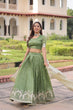 Load image into Gallery viewer, Green Gold Crush Sequins &amp; Zari Embroidered Lehenga Set with 3-Meter Flair, Heavy Dupatta &amp; Unstitched Designer Blouse – Fully Stitched Festive &amp; Wedding Wear Ensemble ClothsVilla