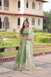 Load image into Gallery viewer, Green Gold Crush Sequins &amp; Zari Embroidered Lehenga Set with 3-Meter Flair, Heavy Dupatta &amp; Unstitched Designer Blouse – Fully Stitched Festive &amp; Wedding Wear Ensemble ClothsVilla