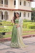 Load image into Gallery viewer, Green Gold Crush Sequins &amp; Zari Embroidered Lehenga Set with 3-Meter Flair, Heavy Dupatta &amp; Unstitched Designer Blouse – Fully Stitched Festive &amp; Wedding Wear Ensemble ClothsVilla