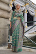Load image into Gallery viewer, Green Graceful Organza Silk Parsi Handloom Weaving Saree with Blouse Piece ClothsVilla