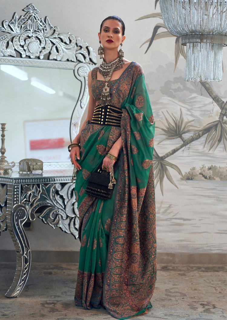 Green Graceful Silk Saree with Unstitched Blouse Piece Elegant Ethnic Wear ClothsVilla Main image