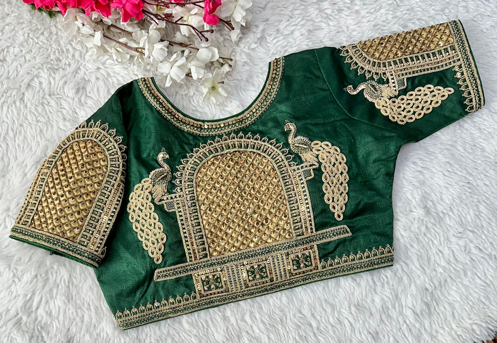 Green Handcrafted Sequence Blouse in Watermelon Silk – Perfect Fit for Any Occasion ClothsVilla