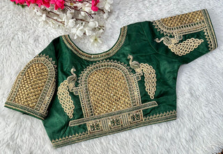 Green Handcrafted Sequence Blouse in Watermelon Silk – Perfect Fit for Any Occasion ClothsVilla