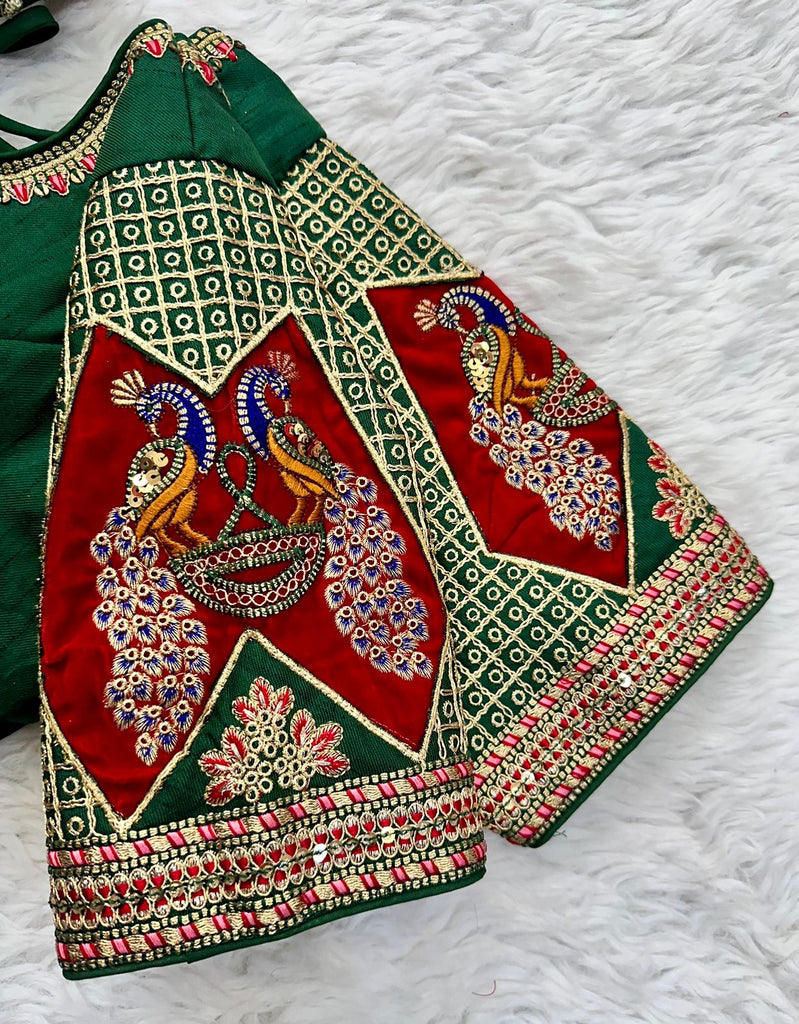 Green Handcrafted Sequined Blouse in Dilkush Silk ClothsVilla