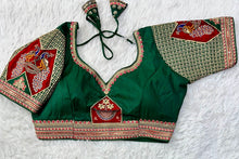 Load image into Gallery viewer, Green Handcrafted Sequined Blouse in Dilkush Silk ClothsVilla