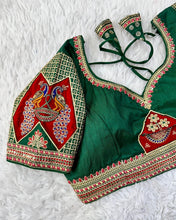 Load image into Gallery viewer, Green Handcrafted Sequined Blouse in Dilkush Silk ClothsVilla